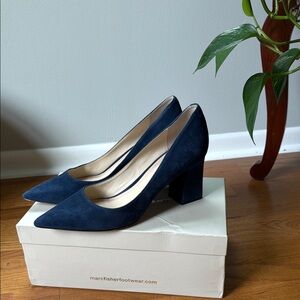 Marc Fisher Blue suede Block Heel Pumps 8.5
